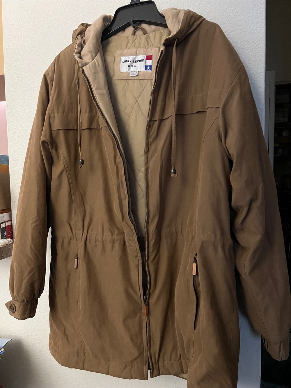 Larry Levine Brown Hooded Utility Jacket